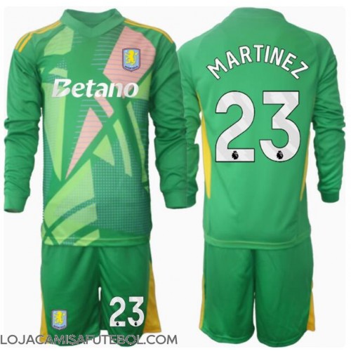 Camisa de Futebol Aston Villa Emiliano Martinez #23 Goleiro Equipamento Principal Infantil 2024-25 Manga Comprida (+ Calças curtas)